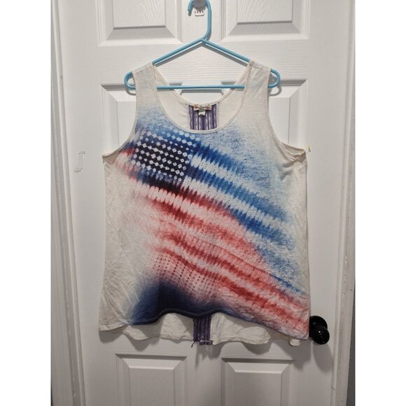 World Unity Women's Sleeveless Strappy Back America Blouse, Red White Blue 1X - Picture 8 of 8